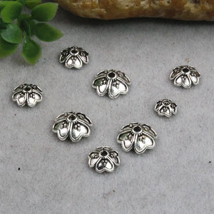 100pcs Antique Silver Clover Bead Caps 5.5mm 7.5mm 9mm