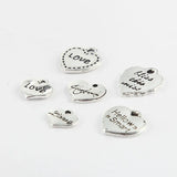 100pcs Antique Silver Heart Letter Charms for DIY Jewelry Making