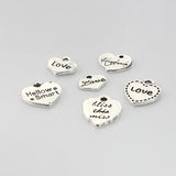 100pcs Antique Silver Heart Letter Charms for DIY Jewelry Making