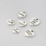 100pcs Antique Silver Heart Letter Charms for DIY Jewelry Making
