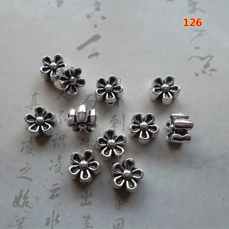 100pcs Antique Flower Metal Beads 6.5x4mm Charms Spacer Findings