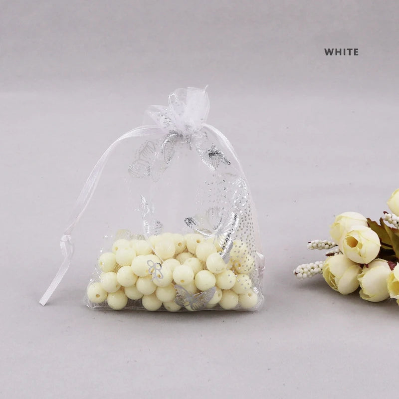 100pcs Butterfly Organza Bag Wedding Voile Gift Bag Drawstring Pouch