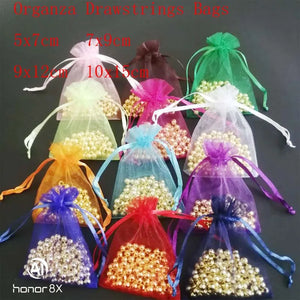 100pcs Clear Organza Gift Bags 5x7 7x9 9x12 10x15 cm Drawstring Packing Bags
