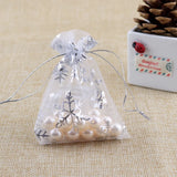 100pcs Snowflake Organza Bags 6x8cm Favor Wedding Christmas Gift Bag