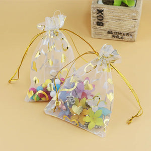 100pcs Love Heart Organza Bag Gift Wedding Voile Drawstring Pouch Storage Bag