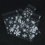 100pcs Merry Christmas Transparent Snowflake Gift Bags Self-adhesive Cookie Bags