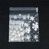 100pcs Merry Christmas Transparent Snowflake Gift Bags Self-adhesive Cookie Bags
