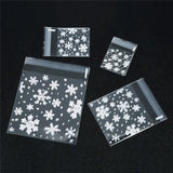 100pcs Merry Christmas Transparent Snowflake Gift Bags Self-adhesive Cookie Bags