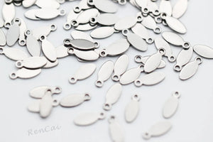 100pcs Mini Oval Stainless Steel Charms for DIY Jewelry Making
