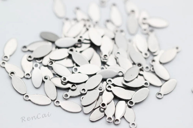 100pcs Mini Oval Stainless Steel Charms for DIY Jewelry Making