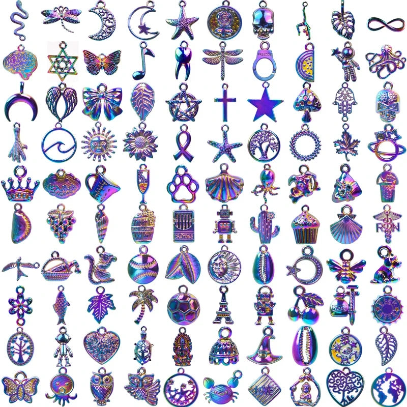 100pcs Rainbow Charm Mix Animal Plant Star Mushroom Halloween Pendant DIY
