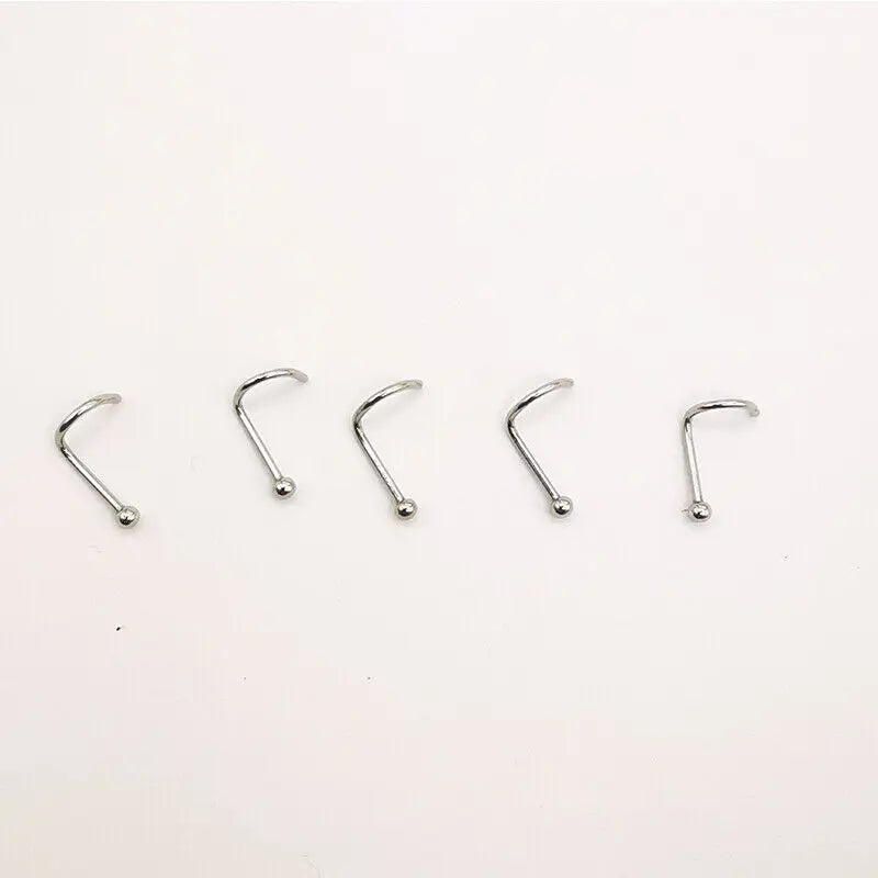 100pcs Stainless Steel Nose Stud Piercing L Shape Screw Nose Ring