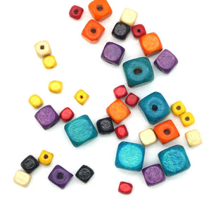 100pcs Colorful Square Wood Beads 4-10mm Cube Rondelle DIY Bracelets