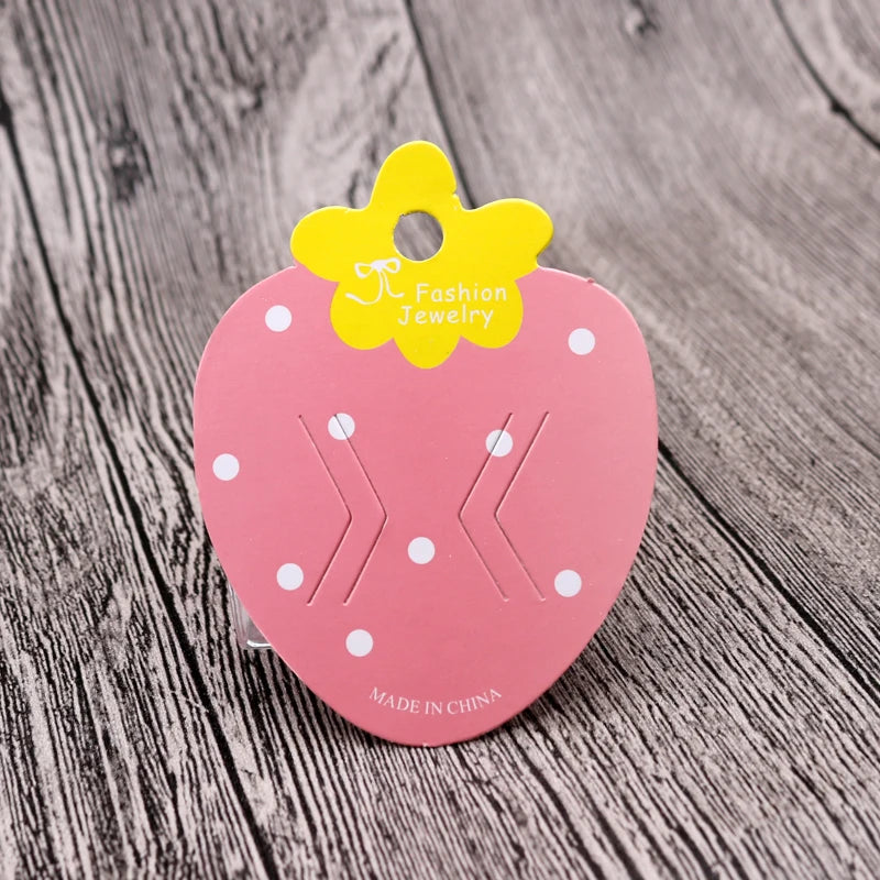 100pcs Pink Strawberry Paper Shape Display Cards 8.5x6.3cm