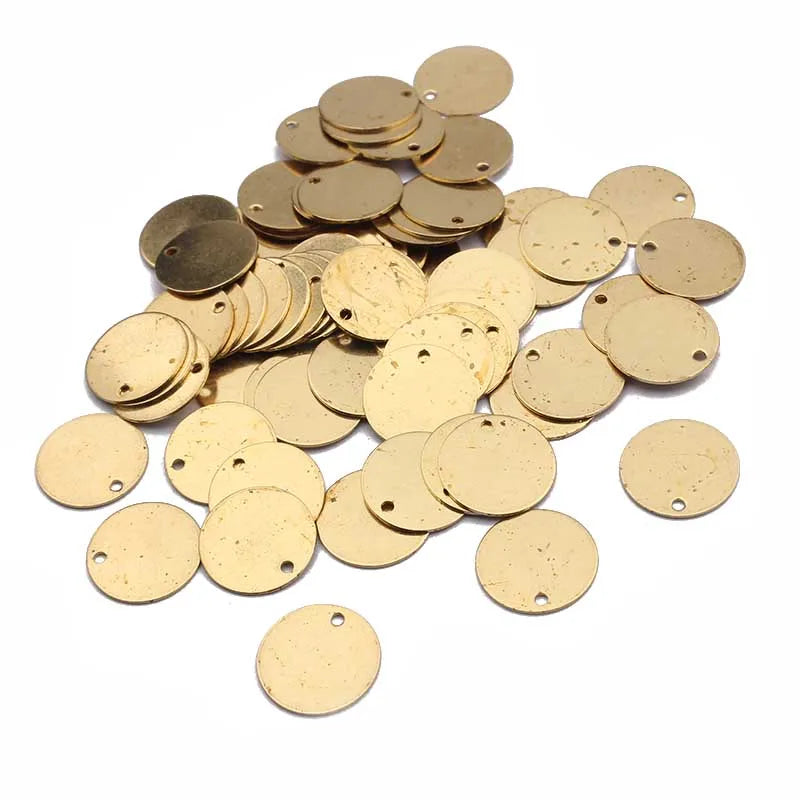 100pcs Raw Brass Round Stamping Dog Tag Charms For Necklace DIY Jewelry