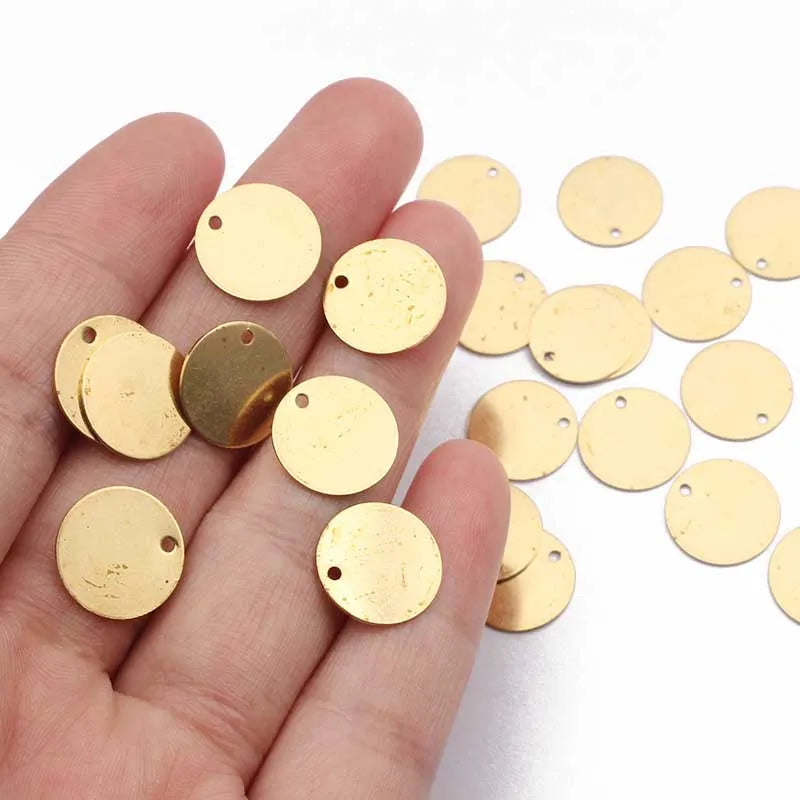 100pcs Raw Brass Round Stamping Dog Tag Charms For Necklace DIY Jewelry
