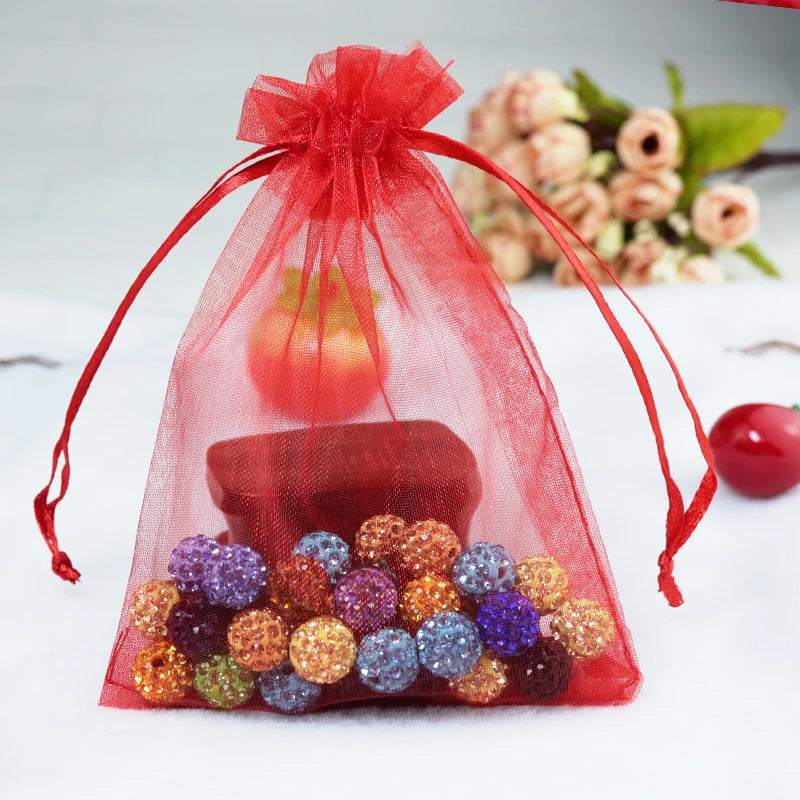 100pcs Red Darwalbe Organza Bags 5x7cm Wedding Favour Gift Pouch
