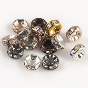100pcs Red Copper Rhinestone Rondelle Crystal Bead Big Hole Spacer Beads