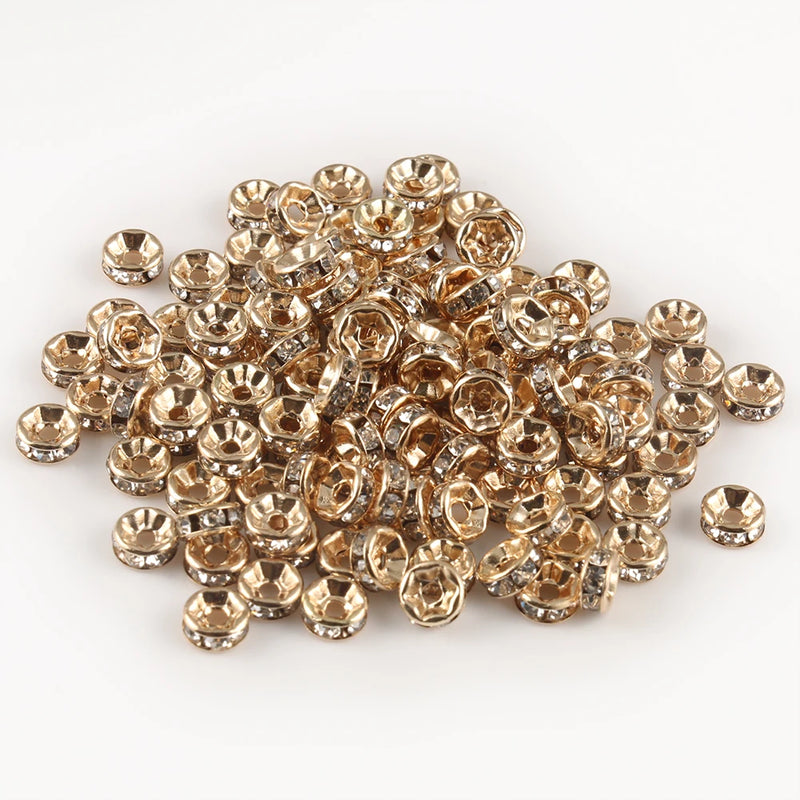 100pcs Red Copper Rhinestone Rondelle Crystal Bead Big Hole Spacer Beads