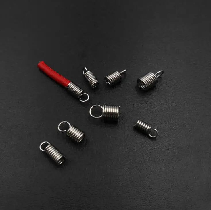 100pcs/lot Stainless Steel Spring Coil Cord Ends Beads Fit Round Leather Cord