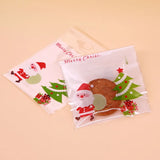 100pcs Transp. Biscuits Pouches 10x10+3cm Santa Claus Pattern Self-Adhesive Bags