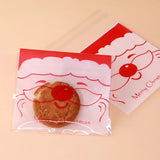 100pcs Transp. Biscuits Pouches 10x10+3cm Santa Claus Pattern Self-Adhesive Bags