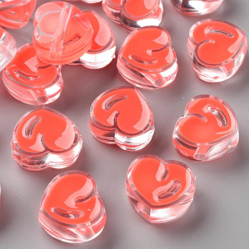 100pcs Transparent Enamel Acrylic Heart Beads for Jewelry Making