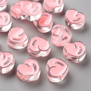 100pcs Transparent Enamel Acrylic Heart Beads for Jewelry Making