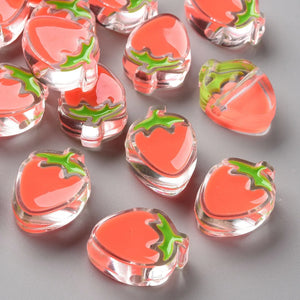 100pcs Transparent Enamel Strawberry Beads for Jewelry Making DIY Crafts