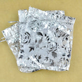 100pcs Rose Print Organza Bag 9x12cm Drawstring Pouch