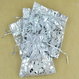 100pcs Rose Print Organza Bag 9x12cm Drawstring Pouch