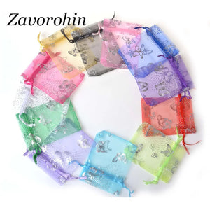 100pcs Butterfly Organza Wedding Candy Jewelry Drawstring Pouch