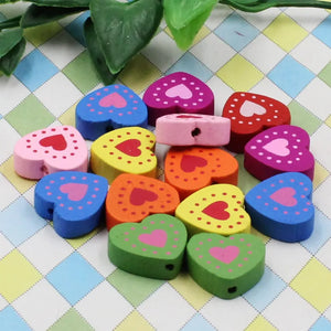 100pcs Heart Wood Beads Bracelet/Necklace 17x18mm