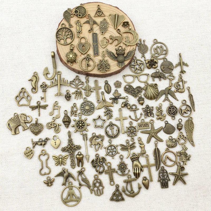 100pcs Antique Bronze Mix Charms Pendant for DIY Jewelry Making