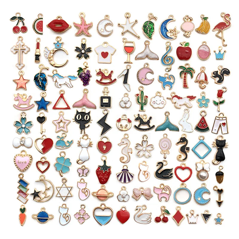 100pcs Enamel Charms Zinc Alloy Mini Pendants DIY Jewelry Finding Accessories