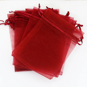 100pcs Burgundy Wine Red Organza Bag Drawstring Packaging Wedding Party Gift