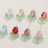 100pcs Glitter Cartoon Tulip Flower Glass Beads DIY Jewelry Accessory