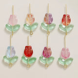 100pcs Glitter Cartoon Tulip Flower Glass Beads DIY Jewelry Accessory