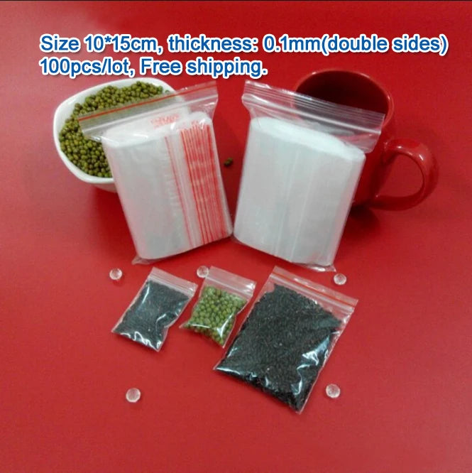 100pcs 10*15cm Clear PE Zip Lock Bags Clothing Storage