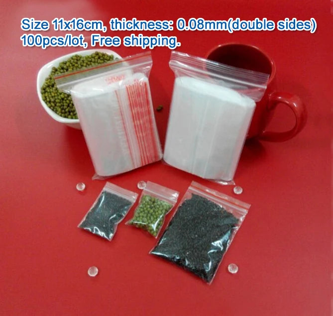 100pcs 11*16cm Transparent PE Zip Lock Bags for Clothing Storage