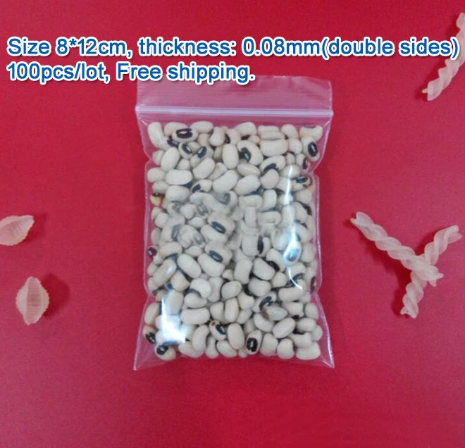 100pcs 8*12cm Transparent PE Zip Lock Bags for Jewelry Clothing Storage