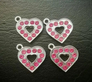 100pcs Pink Rhinestones Heart Pendant Charm for DIY Pet Collars Necklace