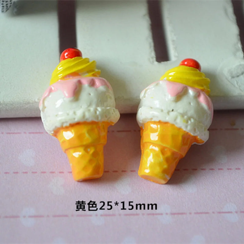 100pcs Resin Cherry Ice Cream Cone Crafts for DIY Accessories