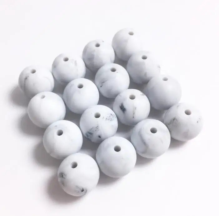 100pcs Marble Silicone Teething Beads Round BPA Baby Necklace Making