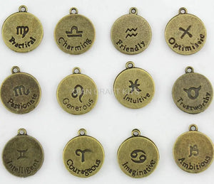 100pcs Mixed Zodiac Horoscope Charms Pendants Antique Bronze 20x18mm
