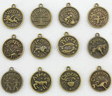 100pcs Mixed Zodiac Horoscope Charms Pendants Antique Bronze 20x18mm