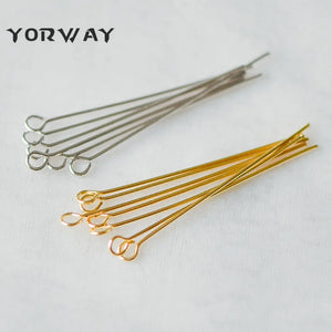 100pcs Gold/Silver 40mm Eye Pins 0.7mm 21 Gauge