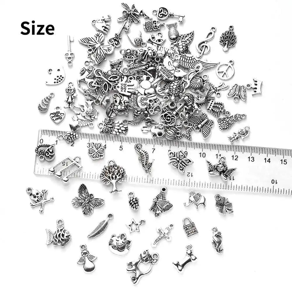 100pcs Mixed Vintage Metal Charms Jewelry Making Set DIY 8-30MM