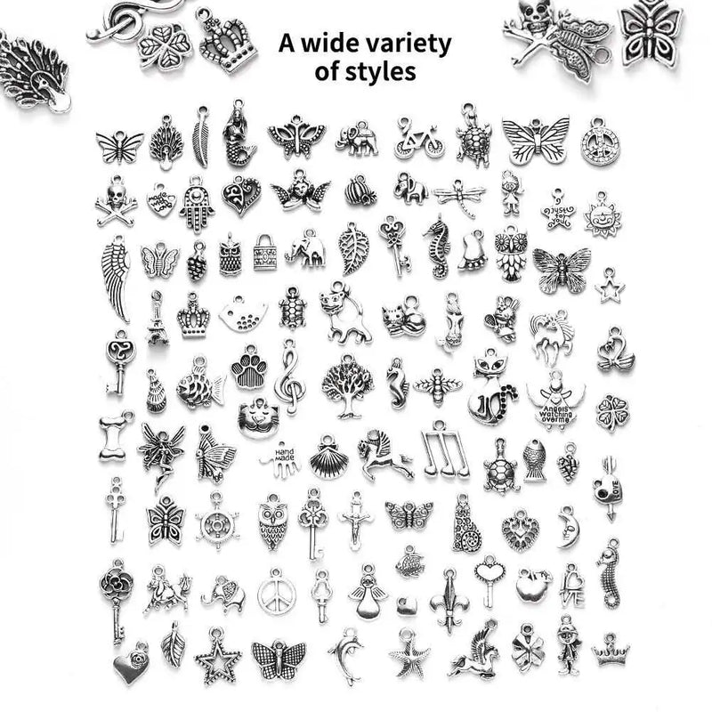 100pcs Mixed Vintage Metal Charms Jewelry Making Set DIY 8-30MM