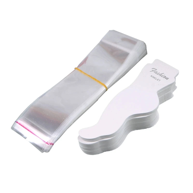 100pcs Paper Anklet Jewelry Cards with Self-Seal Bags Blank Holder